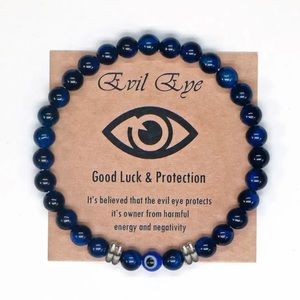 🩵🧿 Blue Tiger Eye Beaded Bracelet Men Women Turkish Amulet Protection